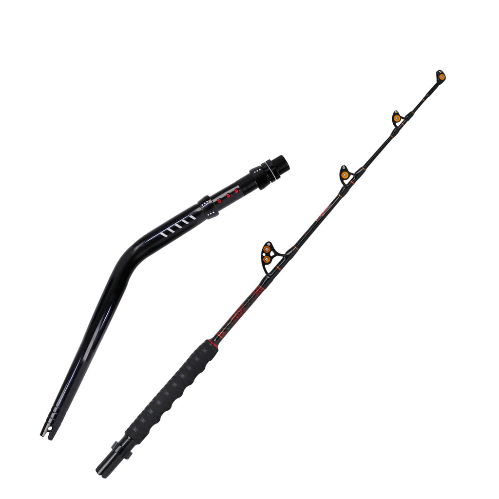 Burning Shark 2-Piece Saltwater Offshore Heavy Bent/Straight Butt Trolling  Rod Conventional Boat Fishing Pole with Roller Guides- 6' (80-120lb)