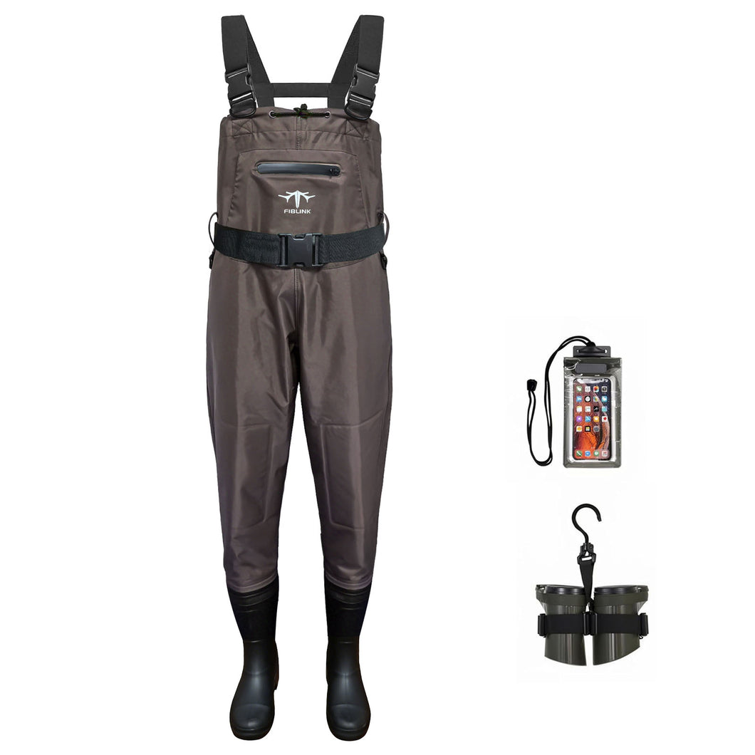 Fiblink Chest Waders, 2-Ply Nylon/PVC Waterproof Fishing Hunting Waders, Fishing Waders for Men & Women with Boots