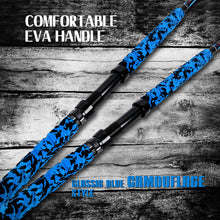 Fiblink Saltwater Fishing Rod 1Piece/2Piece Offshore Trolling Rod Big Game Deep Sea Rod Conventional Boat Blue Camouflage Fishing Pole(5'6"/6'/7')