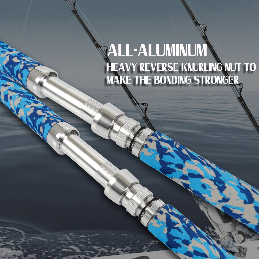 blue camo fishing pole Fiblink Fishing Trolling Rod 1 Piece Saltwater Offshore Heavy Roller R – fiblink