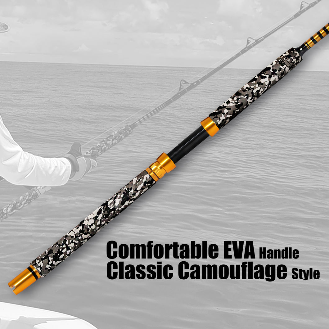 Fiblink Fishing Trolling Rod 1 Piece Saltwater Offshore Heavy Roller Rod  Big Name Conventional Boat Camo Fishing Pole (6'6,30-50lb/50-80lb/80-120lb)